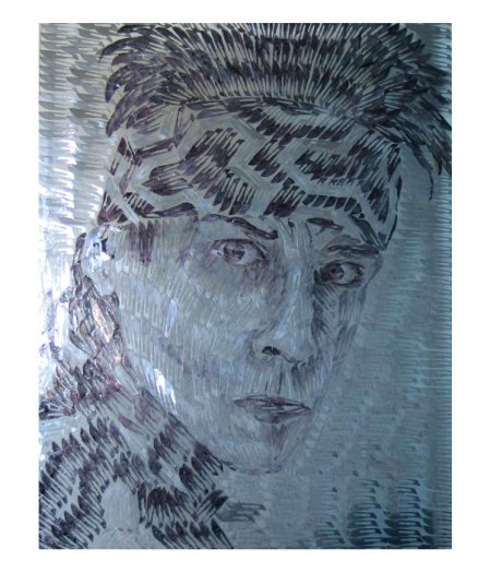 Blue Steel, 2007. Oil on scalpel blades in resin on perspex. 68 x 82cm.