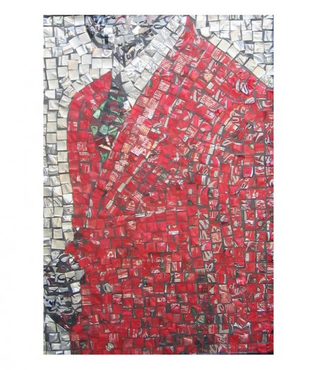 CEO, 2005. Hydraulically pressed aliuminium can pieces cut in 1 x 1cm squares and cast in fibreglass on board. 54 x 38cm.