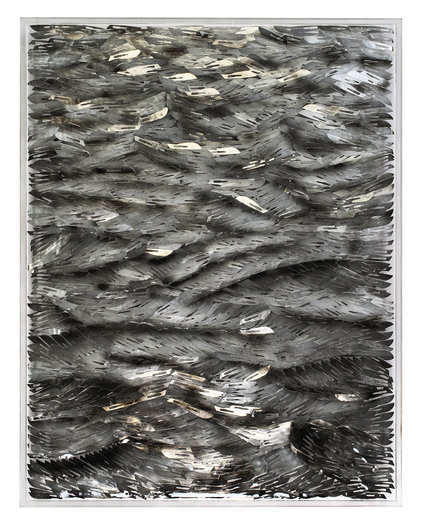 Nocturne, 2015. Oil on surgical scalpel blades and diamonds in resin on Perspex. 64 x 82cm.