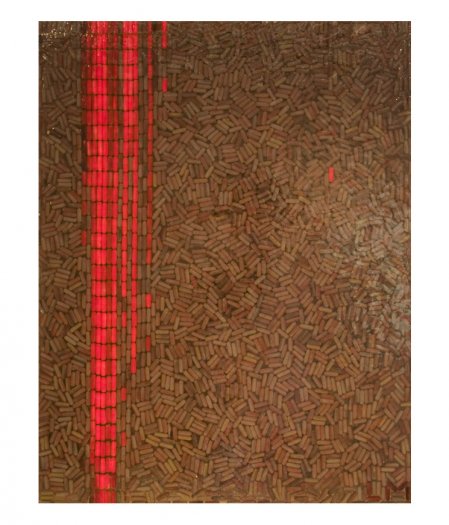Red Cascade, 2008. Oil on capsules pigmented on resin on perspex. 64 x 82cm.