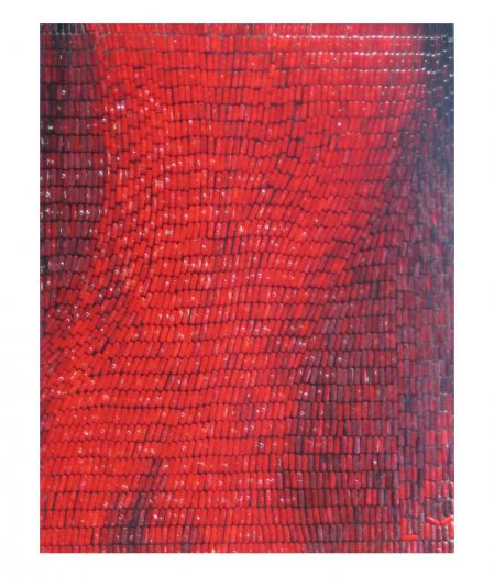 Red Figure, 2007. Oil on capsules in resin on perspex. 64 x 82cm.