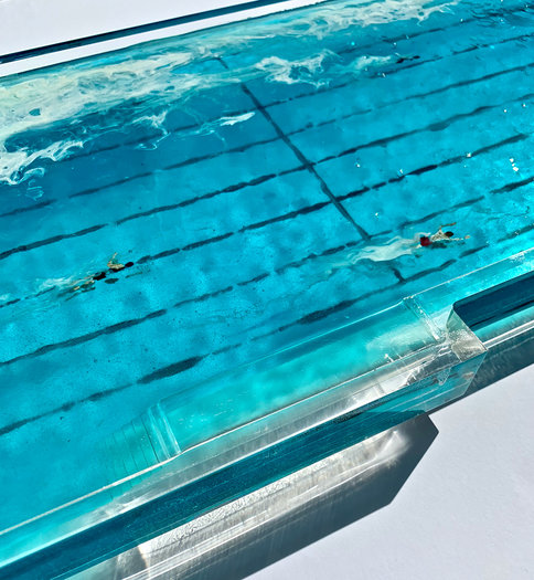 Icebergs, 2019. Pigment, paint and resin on Perspex. 80 x 29cm.